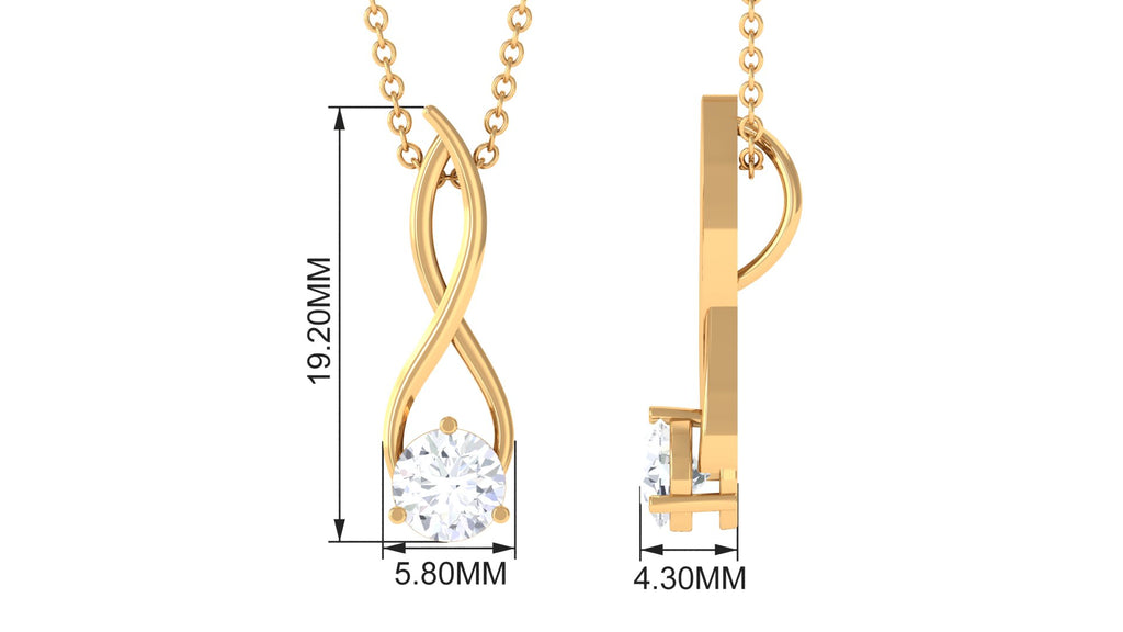 5 MM Round Cubic Zirconia Solitaire Gold Infinity Pendant Necklace in Prong Setting Zircon - ( AAAA ) - Quality - Rosec Jewels