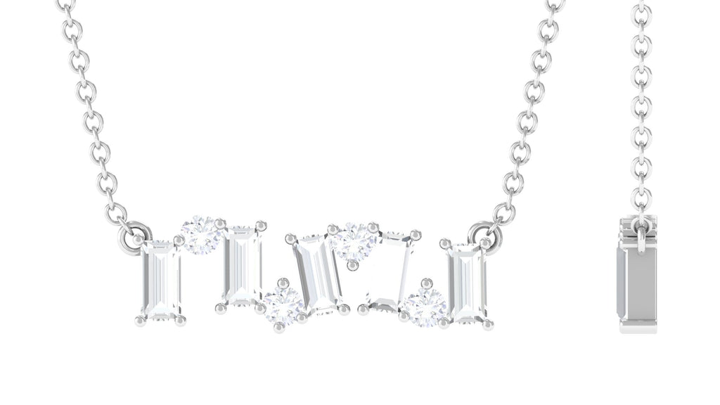 1 CT Baguette and Round Zircon Simple Bar Necklace in Prong Setting Zircon - ( AAAA ) - Quality - Rosec Jewels