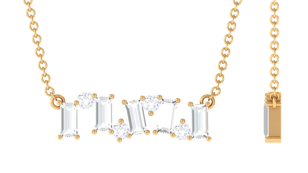 1 CT Baguette and Round Zircon Simple Bar Necklace in Prong Setting Zircon - ( AAAA ) - Quality - Rosec Jewels