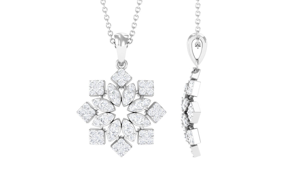 Art Deco Moissanite Floral Pendant in Illusion Setting Moissanite - ( D-VS1 ) - Color and Clarity - Rosec Jewels