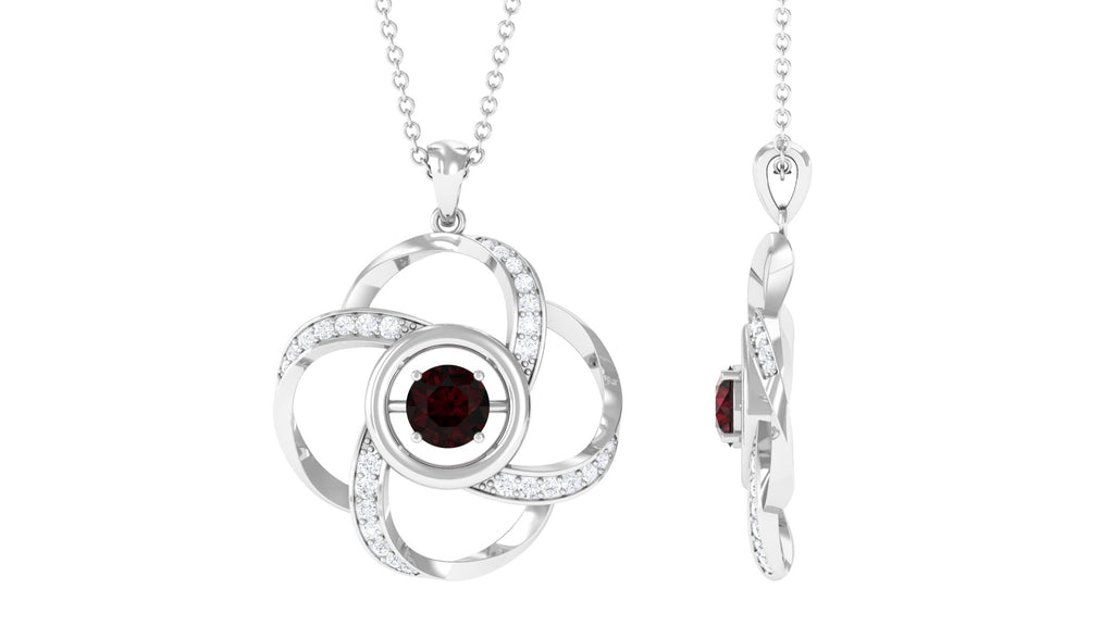 Real Garnet Floral Pendant Necklace Garnet - ( AAA ) - Quality - Rosec Jewels