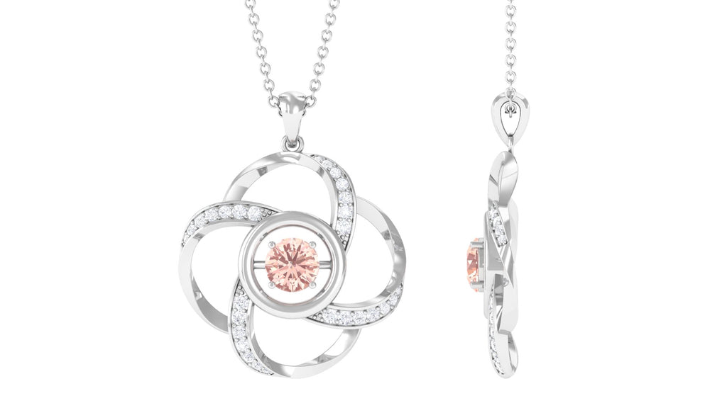 Simple Morganite Floral Pendant Necklace with Diamond Morganite - ( AAA ) - Quality - Rosec Jewels