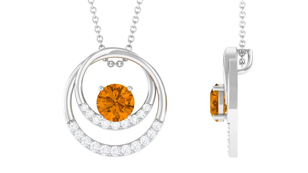 Real Citrine and Diamond Open Circle Pendant Citrine - ( AAA ) - Quality - Rosec Jewels