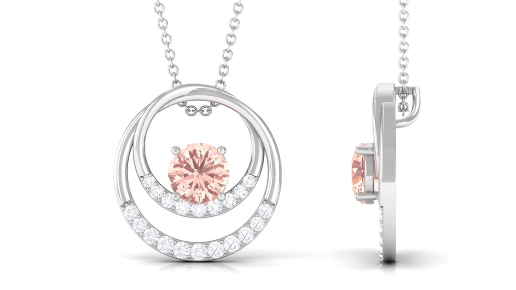 Real Morganite Open Circle Pendant Necklace with Diamond Morganite - ( AAA ) - Quality - Rosec Jewels