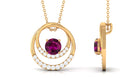 Real Rhodolite and Diamond Open Circle Pendant Rhodolite - ( AAA ) - Quality - Rosec Jewels