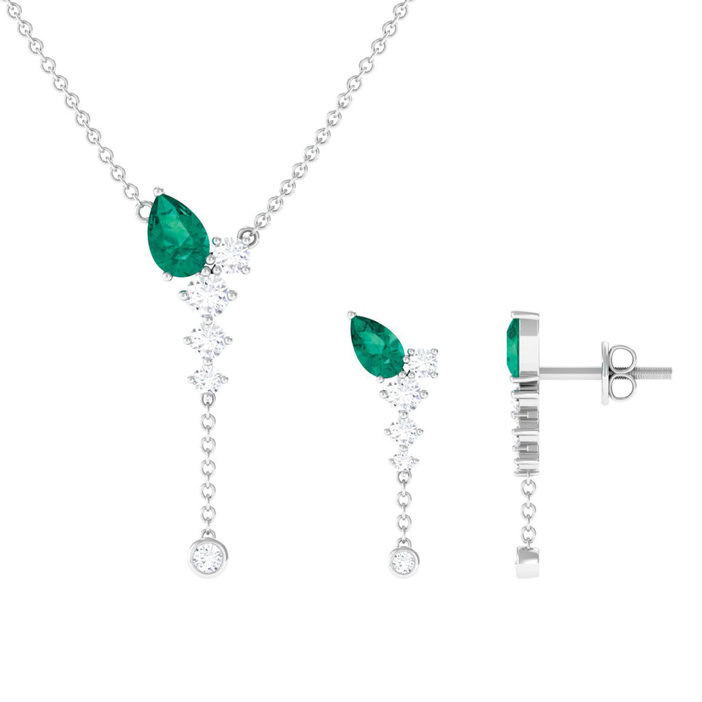Minimal Emerald Dangle Necklace and Earrings Set with Diamond Emerald - ( AAA ) - Quality - Rosec Jewels