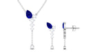 Minimal Created Blue Sapphire Dangle Necklace and Earrings Set with Diamond Lab Created Blue Sapphire - ( AAAA ) - Quality - Rosec Jewels