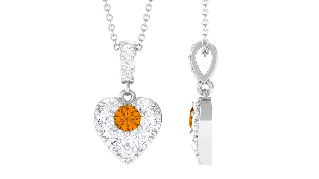 Round Citrine and Moissanite Heart Pendant with Decorative Bail Citrine - ( AAA ) - Quality - Rosec Jewels