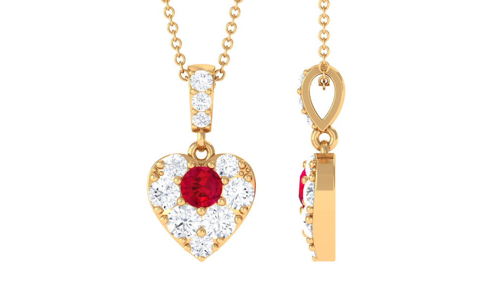 Certified Created Ruby and Moissanite Heart Pendant Necklace Lab Created Ruby - ( AAAA ) - Quality - Rosec Jewels
