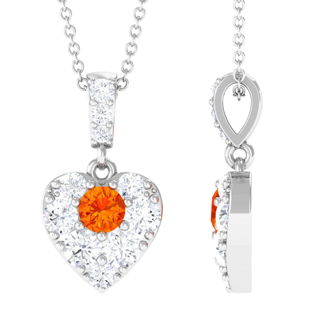 Orange Sapphire and Moissanite Heart Pendant Necklace Orange Sapphire - ( AAA ) - Quality - Rosec Jewels