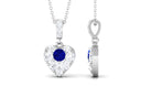 Round Created Blue Sapphire and Moissanite Heart Pendant with Decorative Bail Lab Created Blue Sapphire - ( AAAA ) - Quality - Rosec Jewels