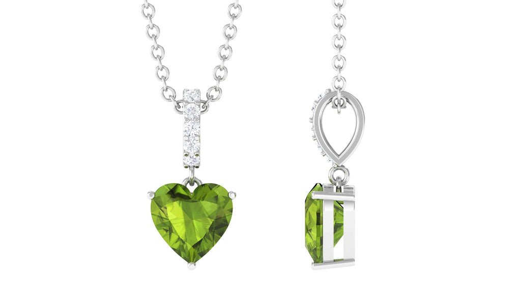 Heart Shape Peridot Solitaire Pendant with Diamond Accent Bail Peridot - ( AAA ) - Quality - Rosec Jewels