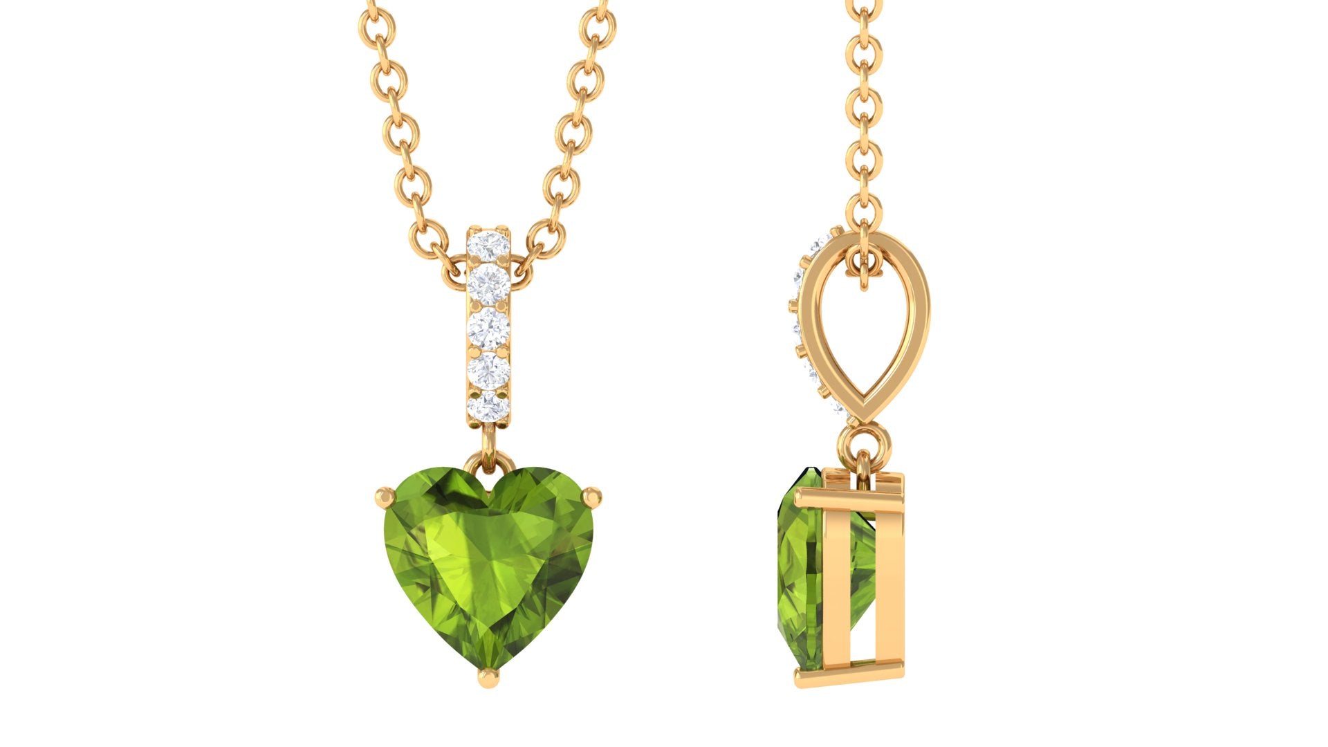 Heart Shape Peridot Solitaire Pendant with Diamond Accent Bail Peridot - ( AAA ) - Quality - Rosec Jewels