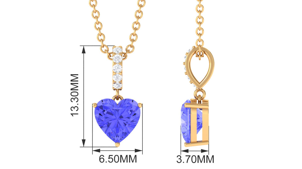 Heart Shape Tanzanite Solitaire Pendant with Diamond Accent Bail Tanzanite - ( AAA ) - Quality - Rosec Jewels