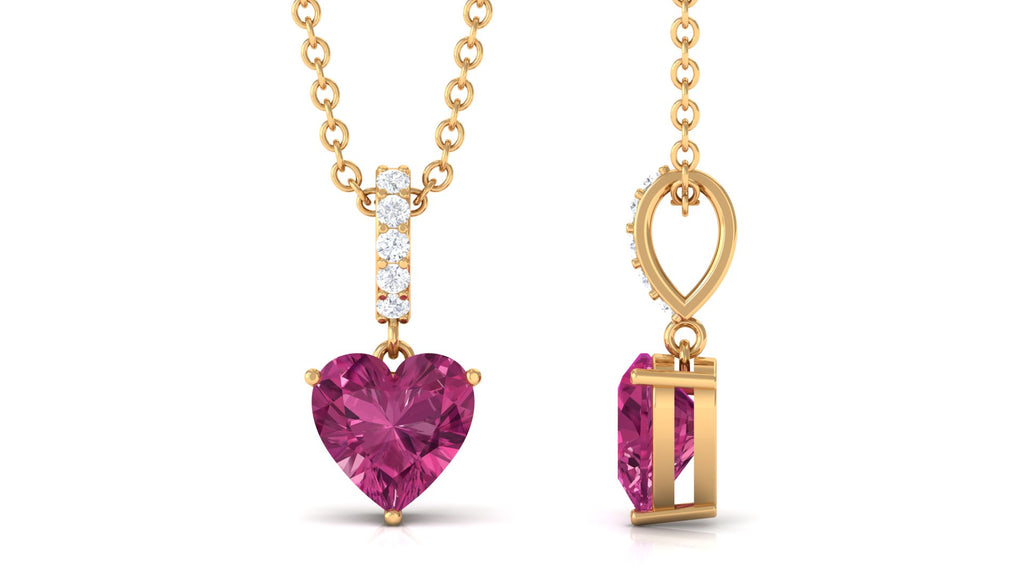 Heart Shape Pink Tourmaline Solitaire Pendant with Diamond Bail Pink Tourmaline - ( AAA ) - Quality - Rosec Jewels