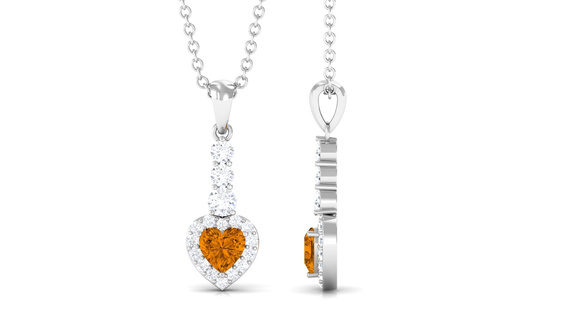 Heart Shape Citrine Drop Pendant Necklace with Diamond Citrine - ( AAA ) - Quality - Rosec Jewels