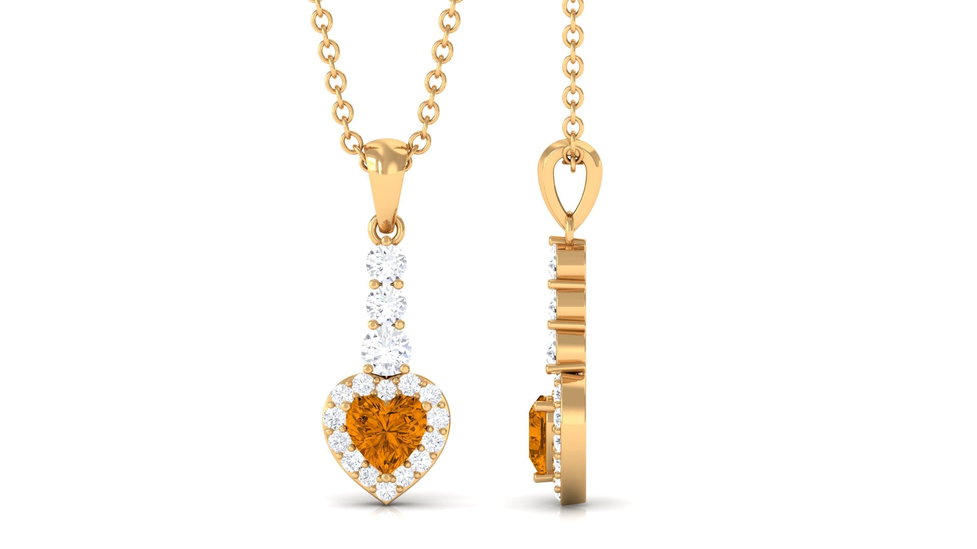 Heart Shape Citrine Drop Pendant Necklace with Diamond Citrine - ( AAA ) - Quality - Rosec Jewels
