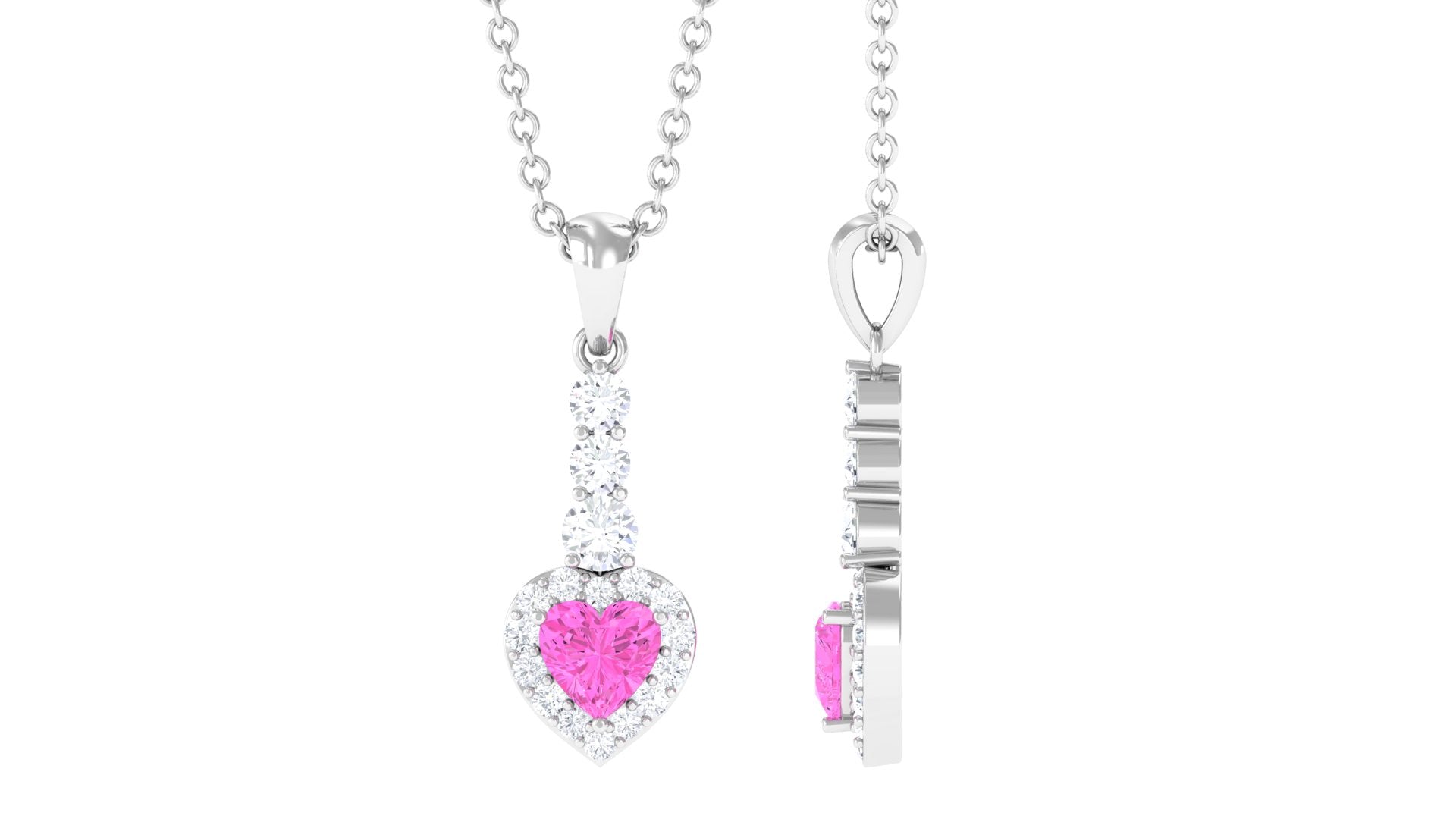Heart Shape Pink Sapphire Drop Pendant with Diamond Pink Sapphire - ( AAA ) - Quality - Rosec Jewels