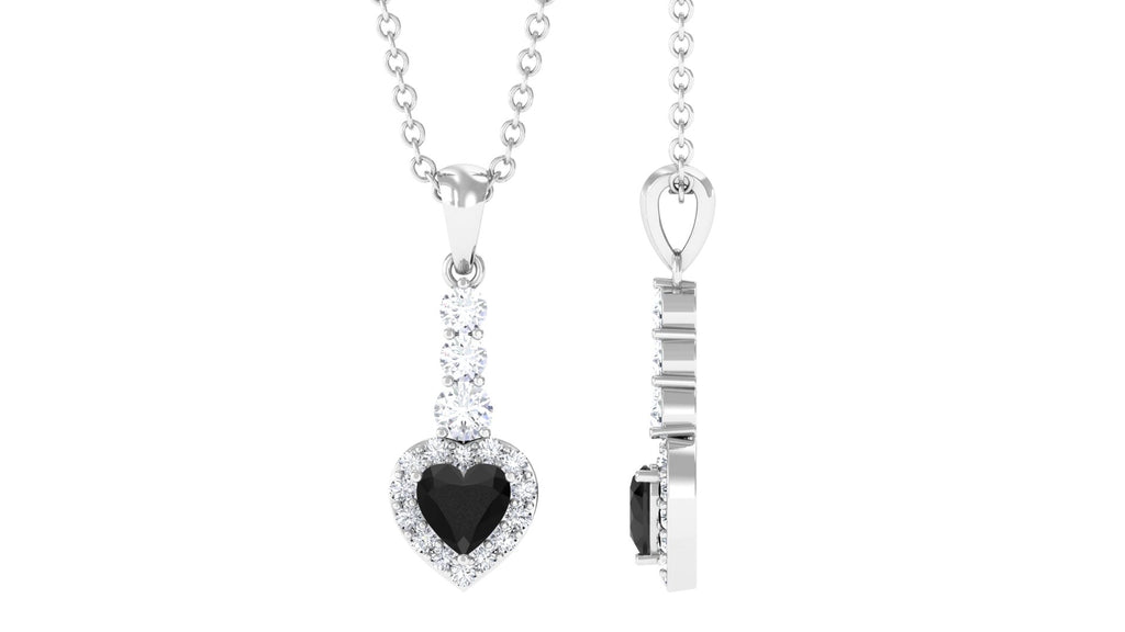 Heart Shape Black Spinel Drop Pendant with Diamond Black Spinel - ( AAA ) - Quality - Rosec Jewels