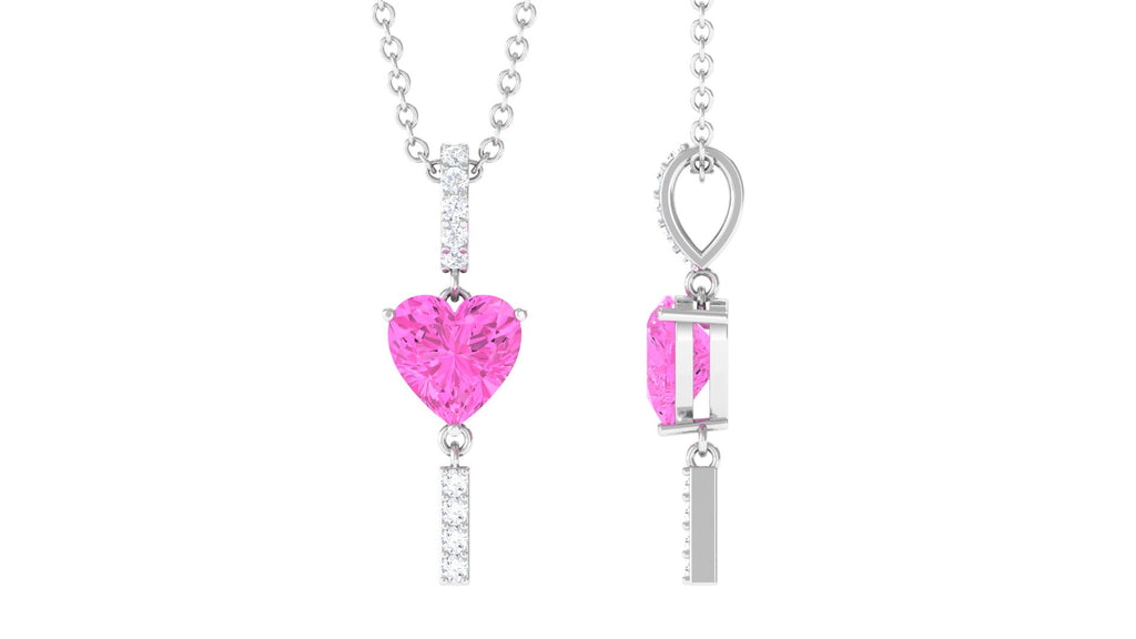 Pink Sapphire Heart Drop Pendant Necklace with Diamond Pink Sapphire - ( AAA ) - Quality - Rosec Jewels