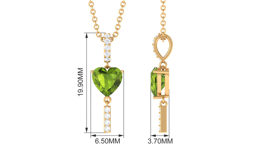 Heart Shape Peridot and Diamond Bar Drop Pendant Peridot - ( AAA ) - Quality - Rosec Jewels