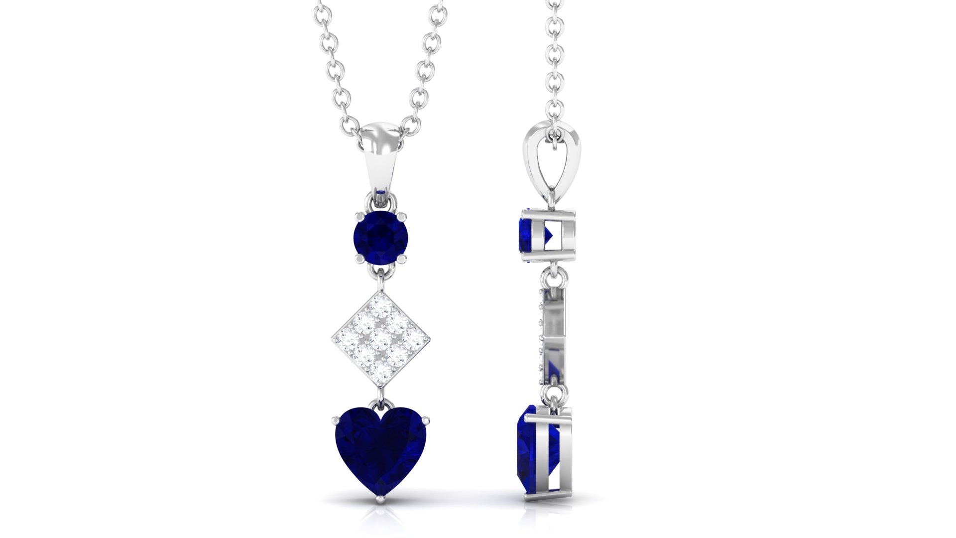Round and Heart Shape Blue Sapphire Dangle Pendant with Diamond Blue Sapphire - ( AAA ) - Quality - Rosec Jewels