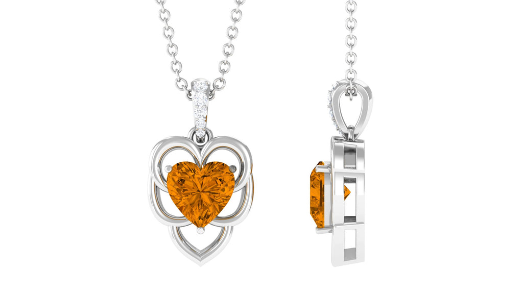 Heart Shape Citrine Pendant with Diamond Accent Bail Citrine - ( AAA ) - Quality - Rosec Jewels