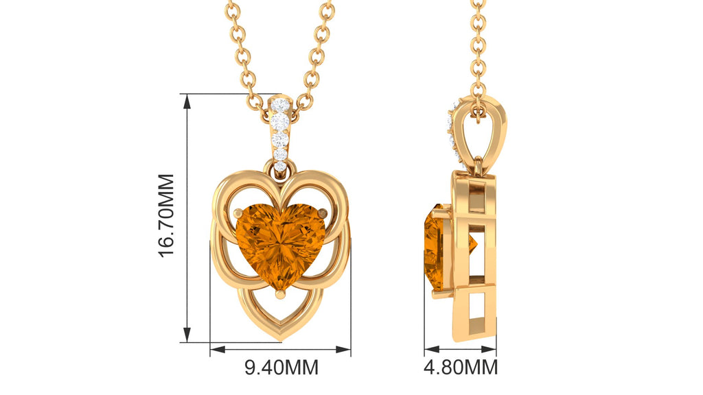 Heart Shape Citrine Pendant with Diamond Accent Bail Citrine - ( AAA ) - Quality - Rosec Jewels