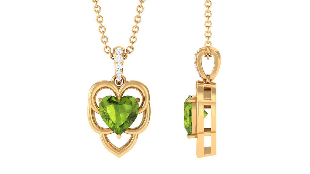 Real Peridot Heart Pendant with Diamond Accent Bail Peridot - ( AAA ) - Quality - Rosec Jewels