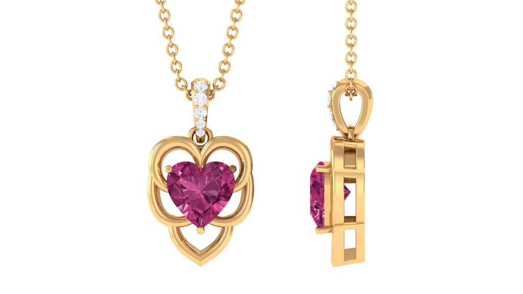 Real Pink Tourmaline Heart Pendant with Diamond Bail Pink Tourmaline - ( AAA ) - Quality - Rosec Jewels