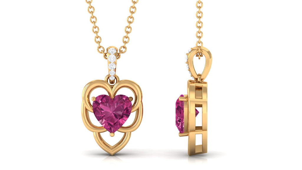 Real Pink Tourmaline Heart Pendant with Diamond Bail Pink Tourmaline - ( AAA ) - Quality - Rosec Jewels