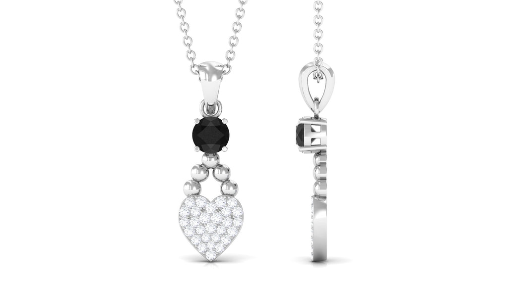 Black and White Diamond Heart Drop Pendant with Beaded Detailing Black Diamond - ( AAA ) - Quality - Rosec Jewels
