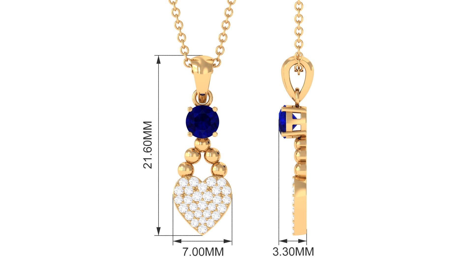 Round Shape Blue Sapphire and Diamond Heart Pendant Blue Sapphire - ( AAA ) - Quality - Rosec Jewels