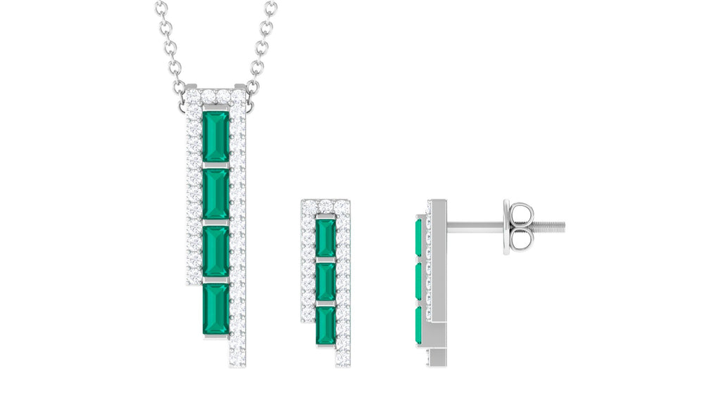 1.75 CT Baguette Cut Emerald Designer Bar Jewelry Set with Diamond Emerald - ( AAA ) - Quality - Rosec Jewels