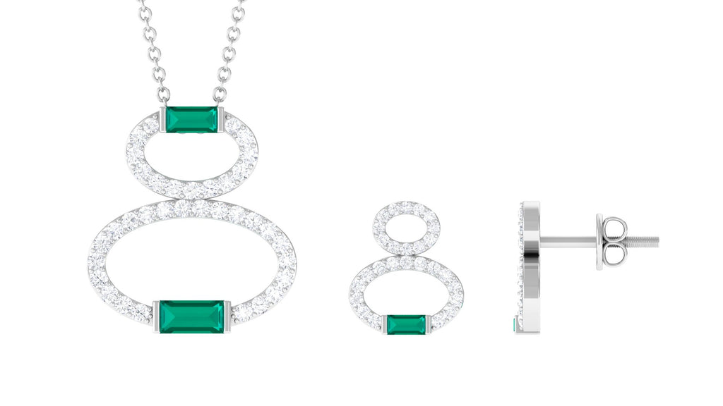 Baguette Cut Emerald Classic Jewelry Set with Moissanite Emerald - ( AAA ) - Quality - Rosec Jewels