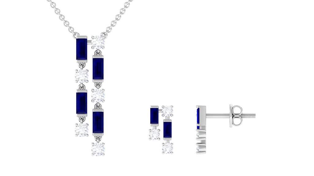 Blue Sapphire and Diamond Dangle Jewelry Set Blue Sapphire - ( AAA ) - Quality - Rosec Jewels