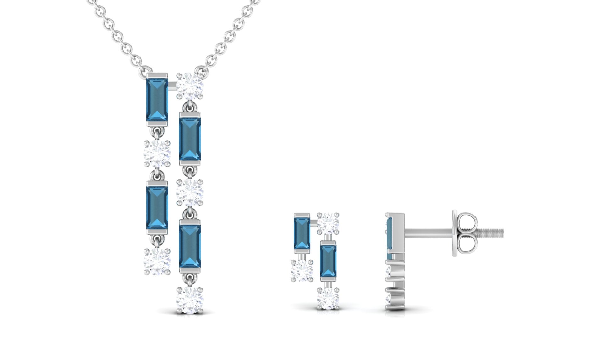 London Blue Topaz Dangle Jewelry Set with Diamond London Blue Topaz - ( AAA ) - Quality - Rosec Jewels