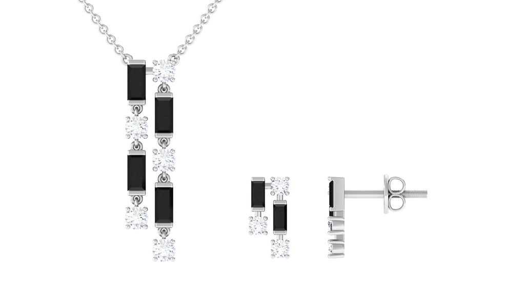 Created Black Diamond and Diamond Dangle Jewelry Set Lab Created Black Diamond - ( AAAA ) - Quality - Rosec Jewels