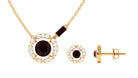Real Garnet Pendant Necklace and Earrings Set With Diamond Garnet - ( AAA ) - Quality - Rosec Jewels