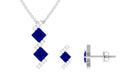Princess Cut Created Blue Sapphire Modern Jewelry Set with Diamond Lab Created Blue Sapphire - ( AAAA ) - Quality - Rosec Jewels