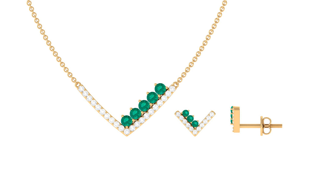 Emerald and Diamond Chevron jewelry Set Emerald - ( AAA ) - Quality - Rosec Jewels