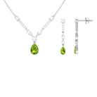Peridot and Moissanite Drop Necklace Earrings Set Peridot - ( AAA ) - Quality - Rosec Jewels