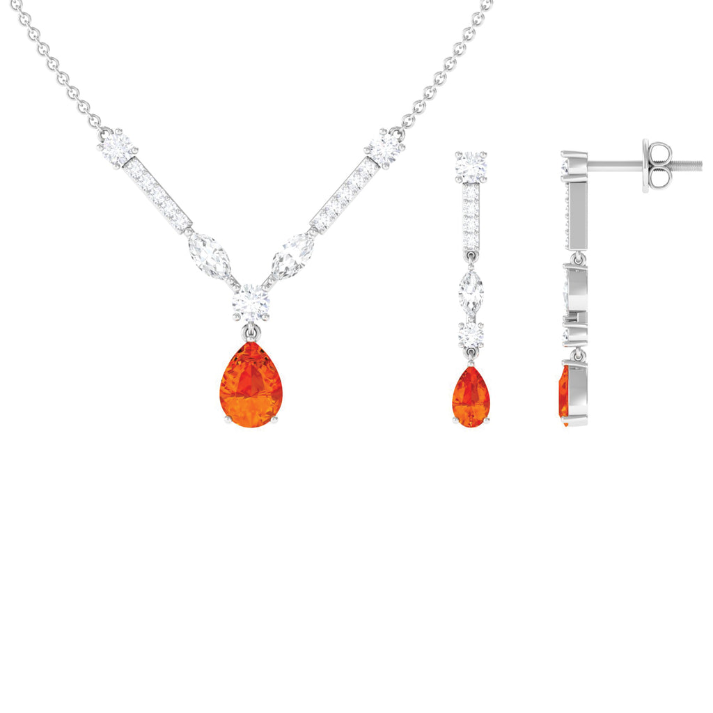 Pear Shape Real Orange Sapphire and Moissanite Jewelry Set Orange Sapphire - ( AAA ) - Quality - Rosec Jewels