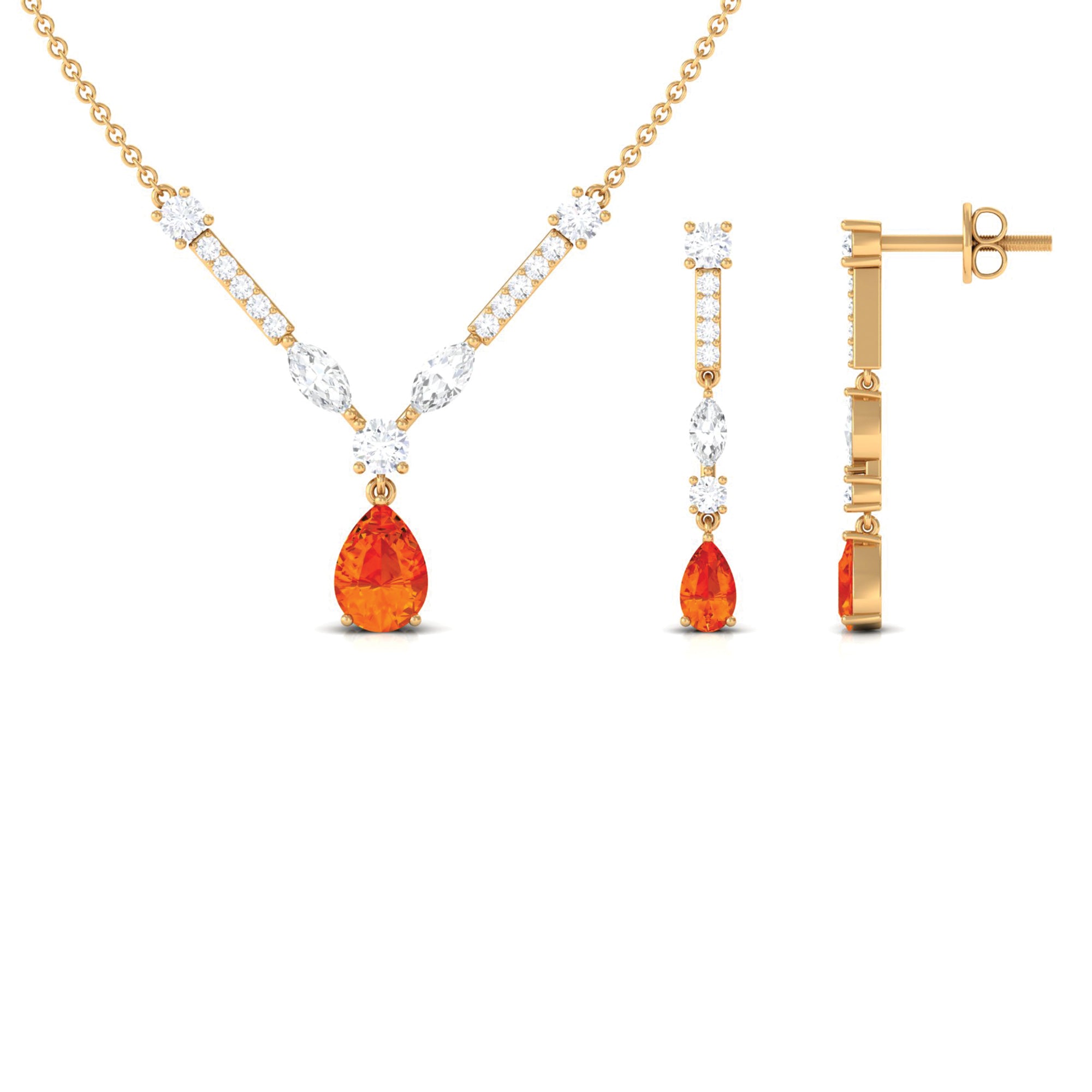 Pear Shape Real Orange Sapphire and Moissanite Jewelry Set Orange Sapphire - ( AAA ) - Quality - Rosec Jewels