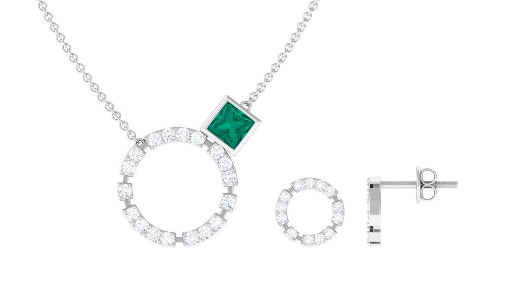Princess Cut Emerald and Diamond Eternity Jewelry Set Emerald - ( AAA ) - Quality - Rosec Jewels