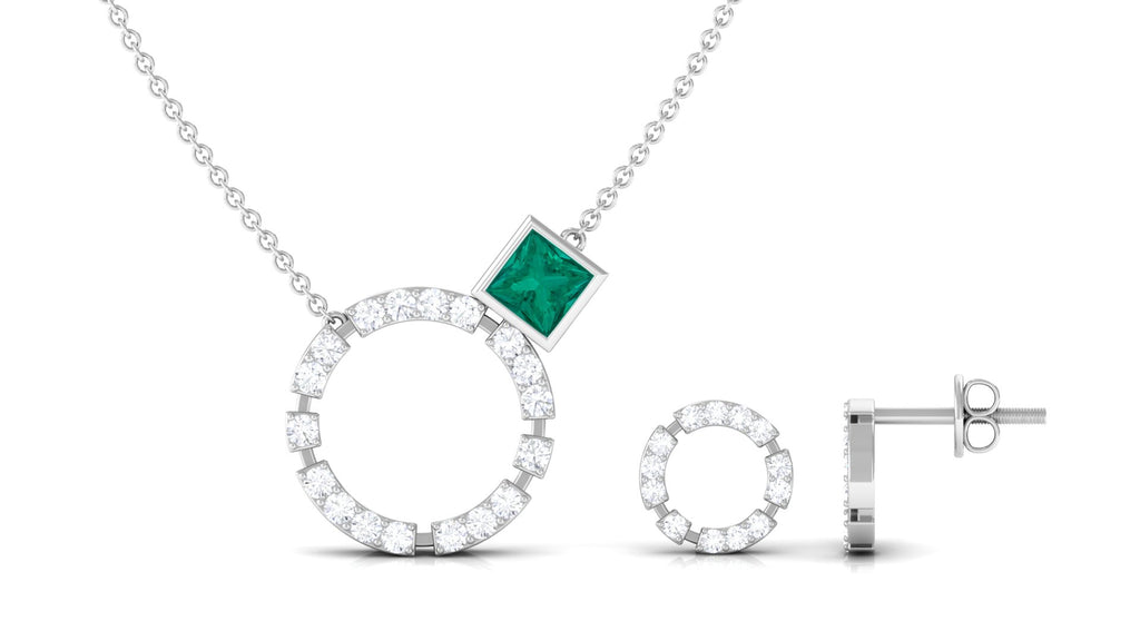 Princess Cut Emerald and Diamond Eternity Jewelry Set Emerald - ( AAA ) - Quality - Rosec Jewels