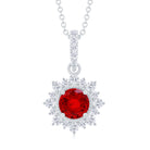 Round Created Ruby Halo Pendant with Diamond Accent Bail Lab Created Ruby - ( AAAA ) - Quality - Rosec Jewels