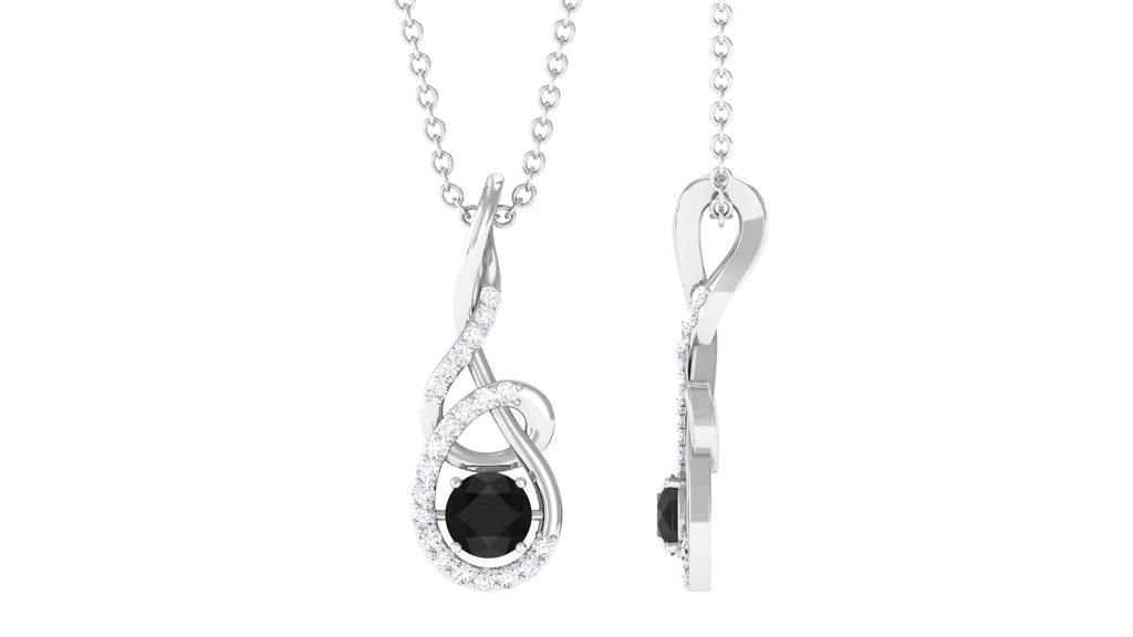 Round Black and White Diamond Twisted Pendant Necklace Black Diamond - ( AAA ) - Quality - Rosec Jewels