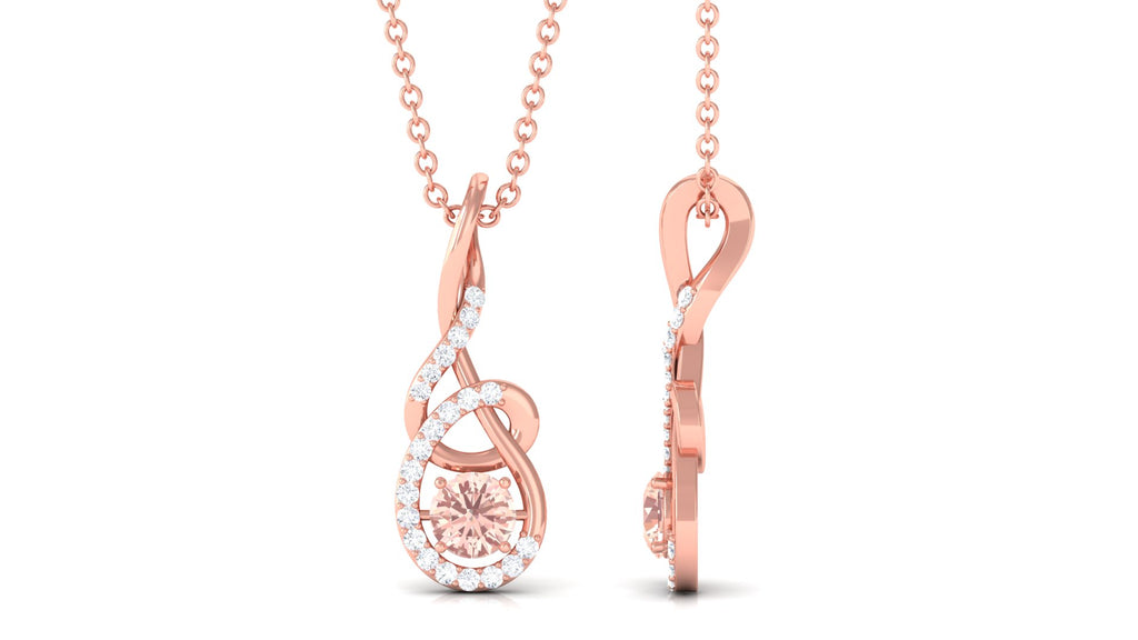 Real Morganite Twisted Pendant Necklace with Diamond Morganite - ( AAA ) - Quality - Rosec Jewels