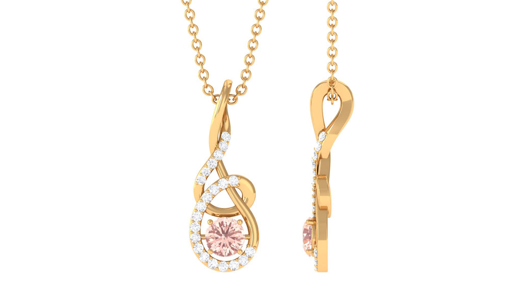 Real Morganite Twisted Pendant Necklace with Diamond Morganite - ( AAA ) - Quality - Rosec Jewels